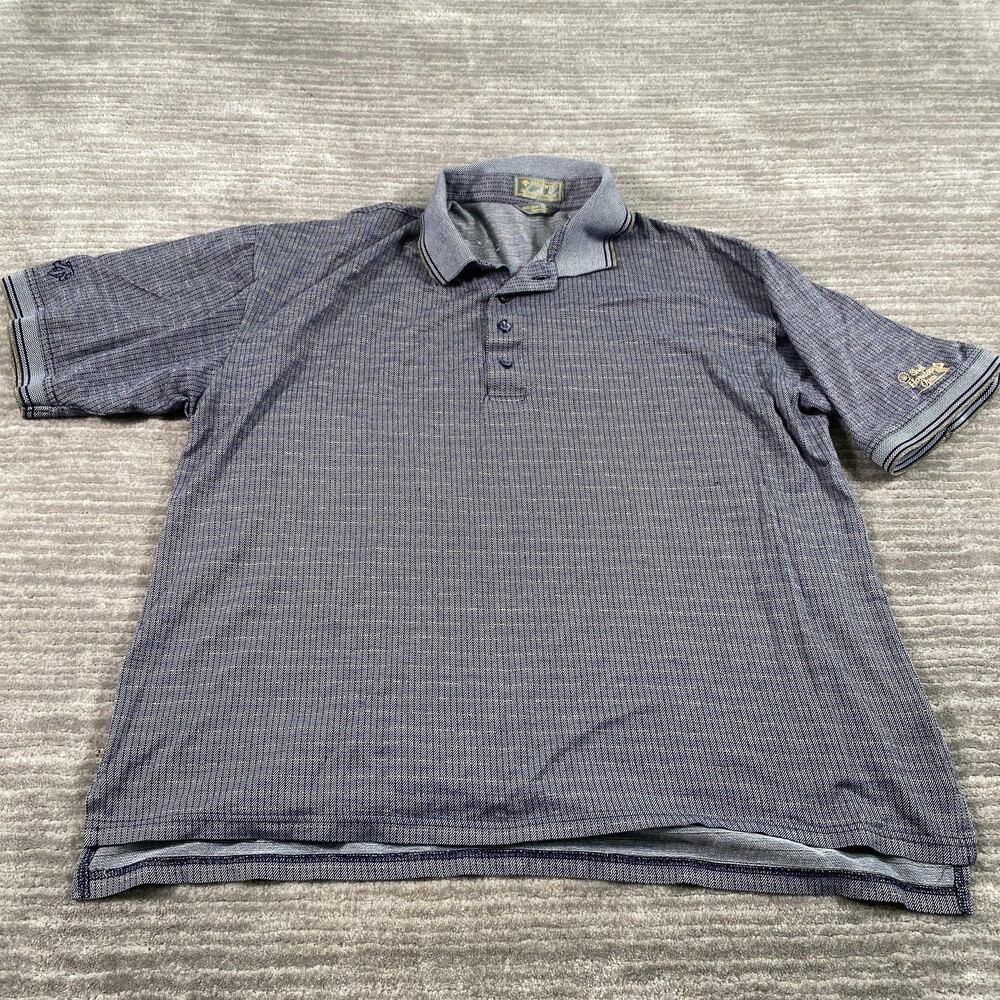 Descente Polo Shirt Mens XL Blue Geometric Shell Houston Open Golf Mercerized